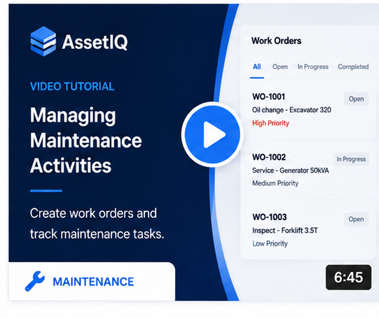 assetiq video maintenance activities