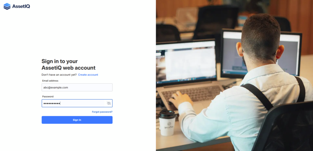 Sign in to AssetIQ AssetIQ Login Screen