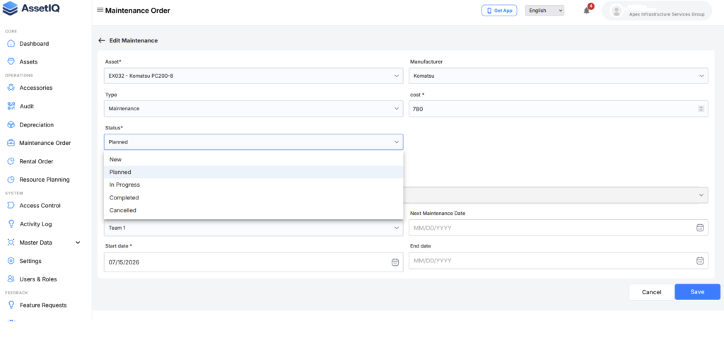Understand Work-Order Statuses AssetIQ work-order statuses displayed in the maintenance list