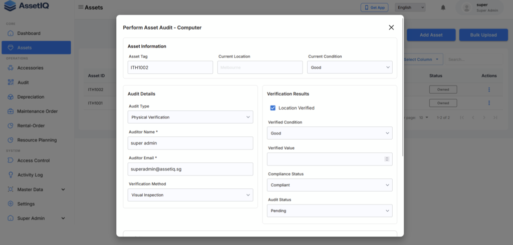 Introduction to Asset Audits AssetIQ asset audits overview screen showing available audits and their statuses
